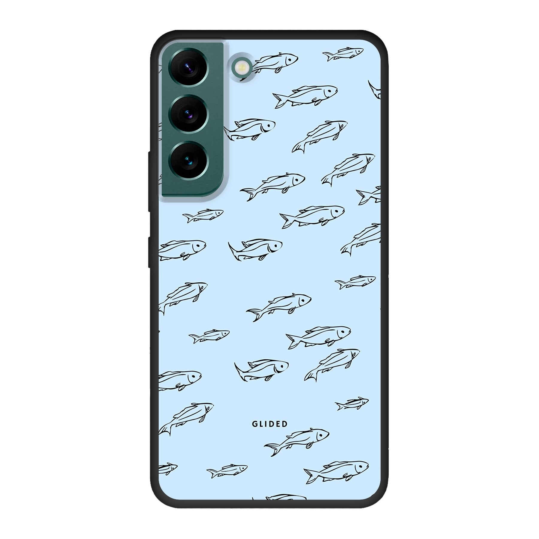 Fishy Handyhülle für Samsung Galaxy S22 mit süßen kleinen Fischen auf einem bunten Hintergrund, bietet Schutz und Stil.